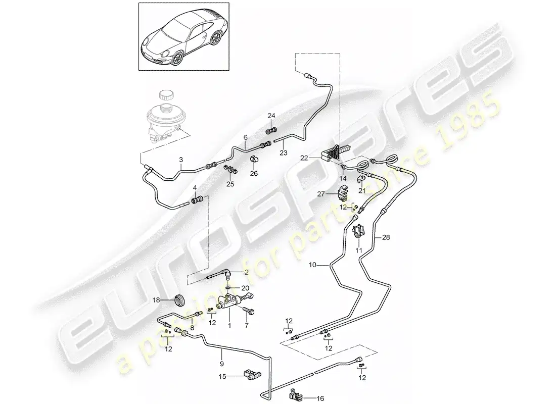 porsche 2009 (997-2) hydraulic clutch parts diagram