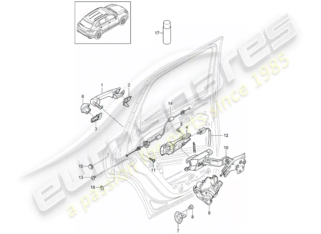 porsche 2014 (cayenne e2 92a) door handle part diagram