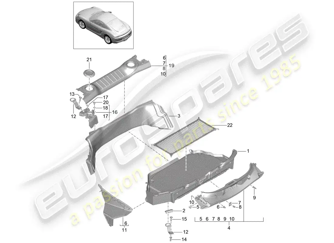 porsche 2015 (981 cayman) luggage compartment parts diagram