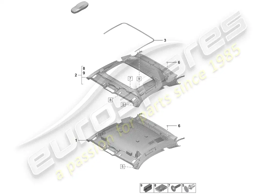 porsche 2019 (992-1) roof trim panel parts diagram