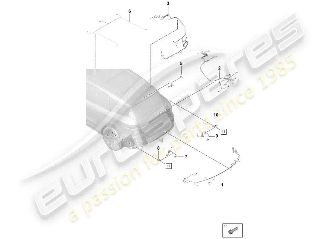 porsche 2019 (cayenne e3 9ya/9yb) wiring harnesses parts diagram