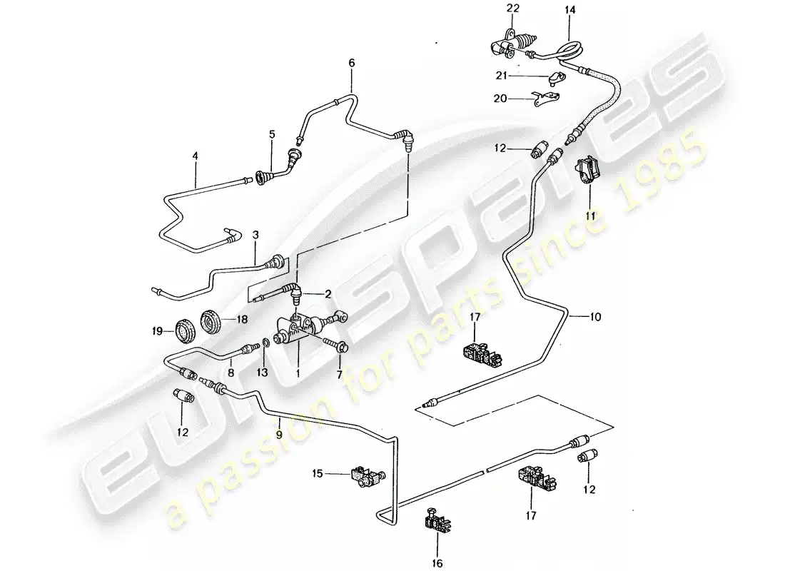porsche 1999 (996) hydraulic clutch - operation - clutch master cylinder - tube-/hose line parts diagram