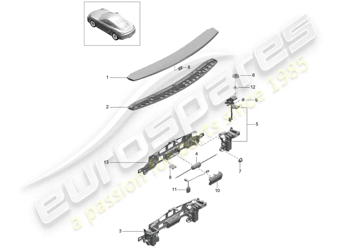 porsche 2015 (981 cayman) rear spoiler parts diagram