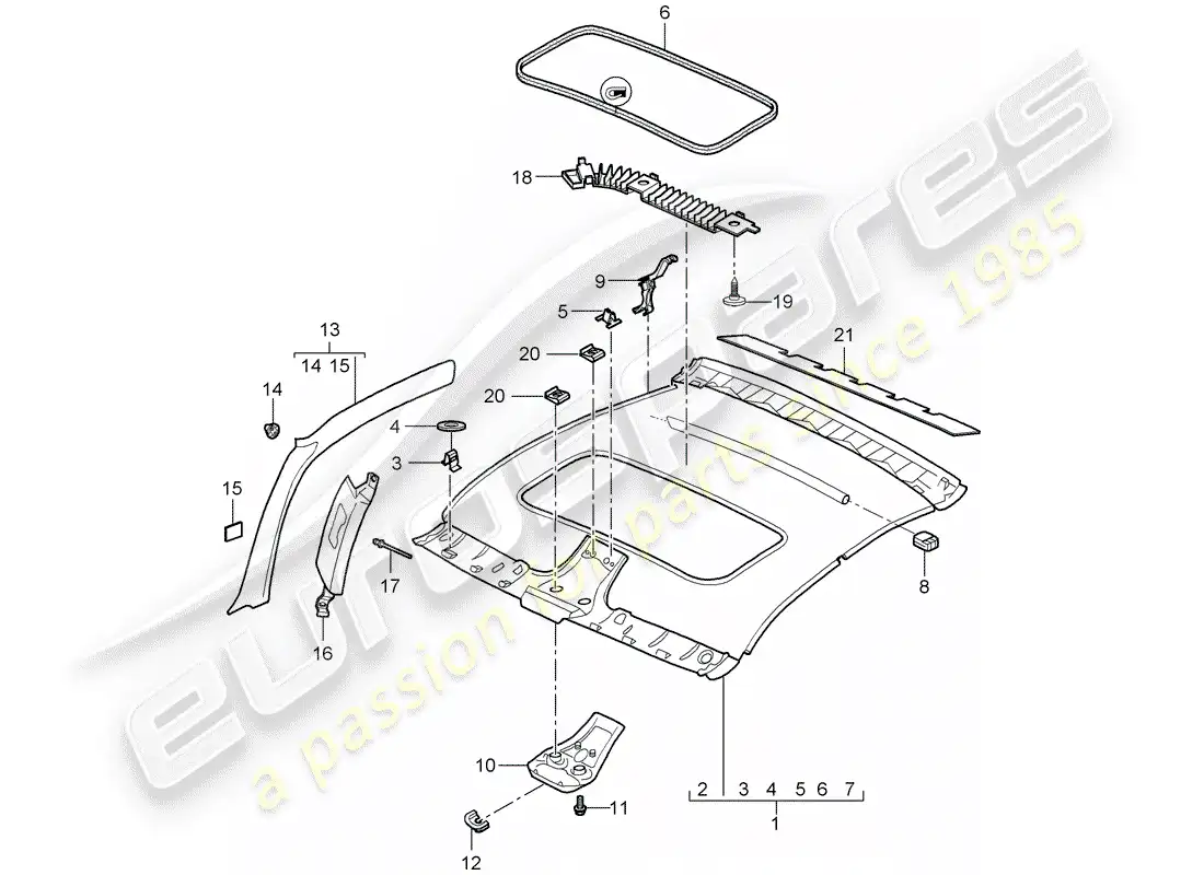 porsche 2007 (997-1) roof trim panel parts diagram