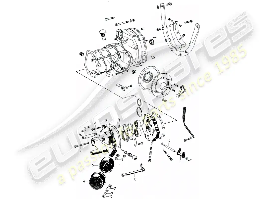 porsche 1961 (356b/356c) transmission cover - intermediate plate parts diagram