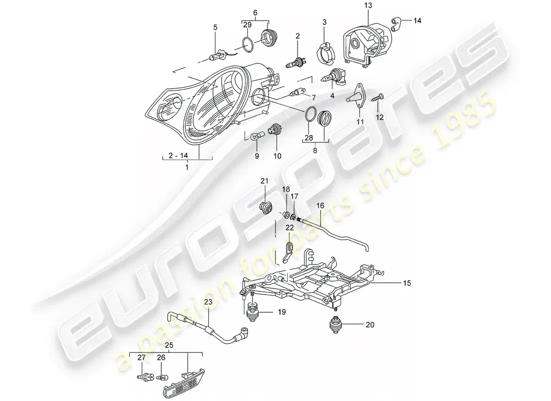 porsche 2002 (996 gt3) headlamp - turn signal repeater - d - mj 2003>> parts diagram