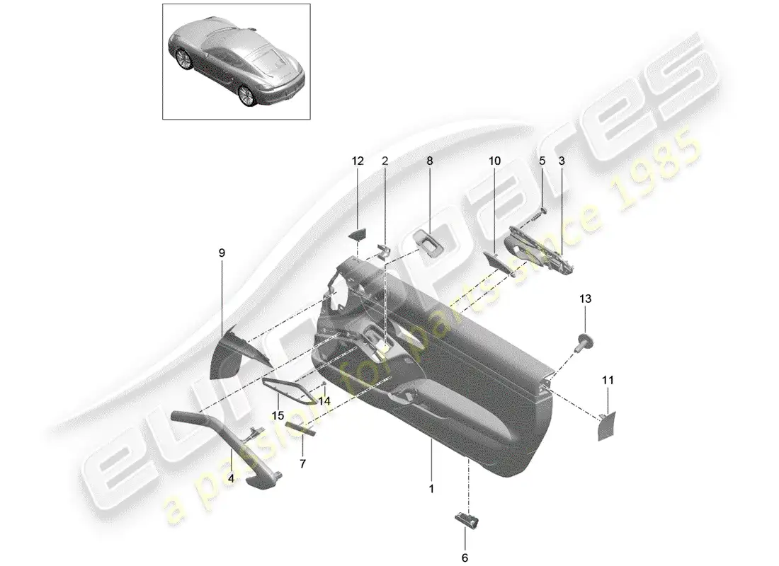 porsche 2016 (981 cayman) door panel parts diagram