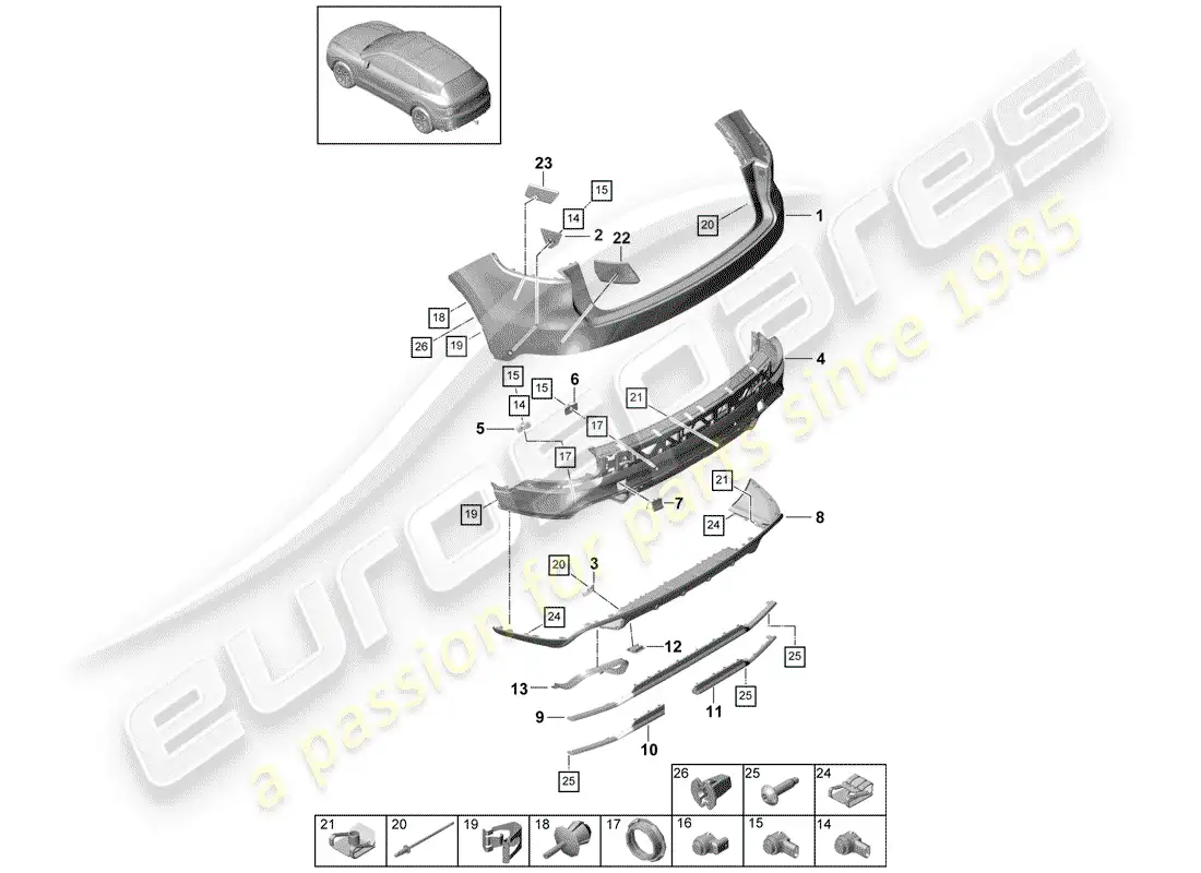 porsche 2020 (cayenne e3 9ya/9yb) bumper part diagram