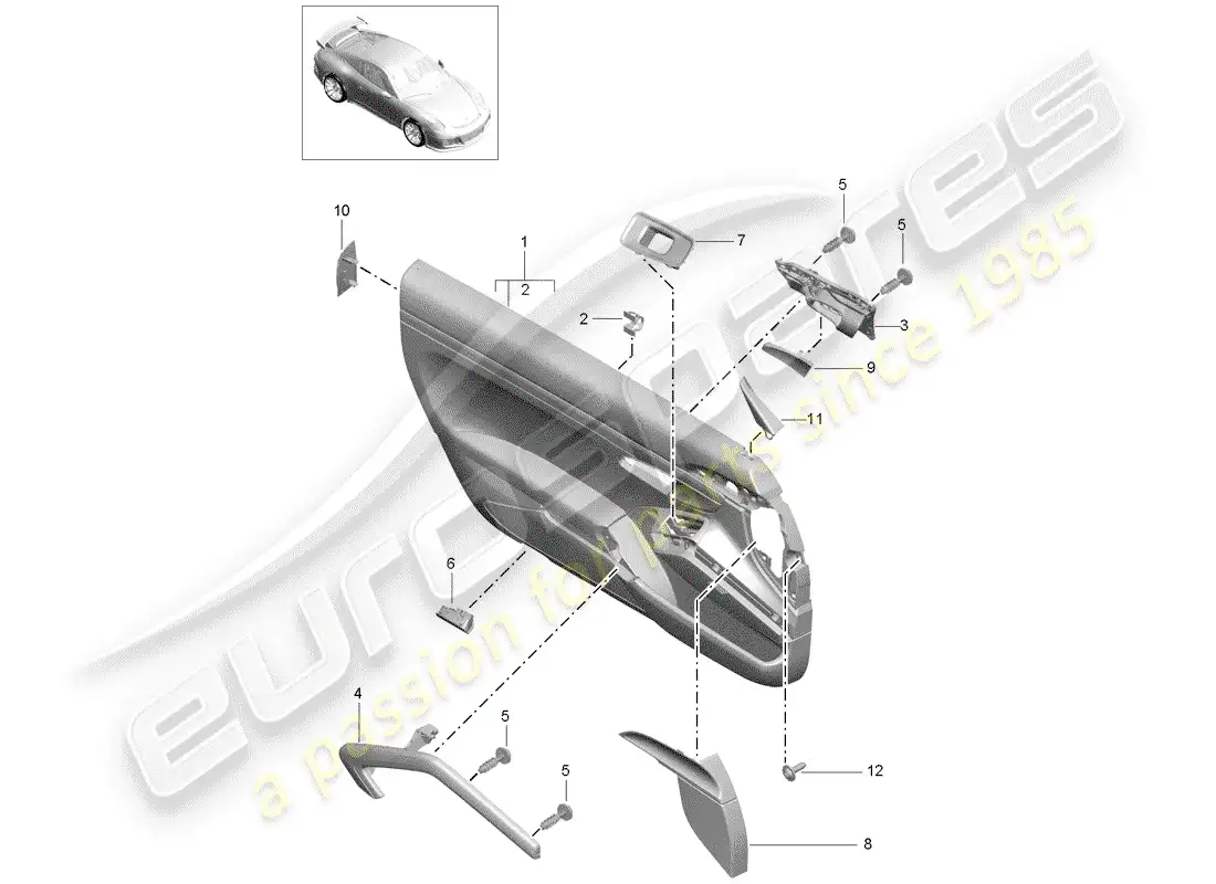 porsche 2016 (991-1 r/gt3/rs) door panel parts diagram