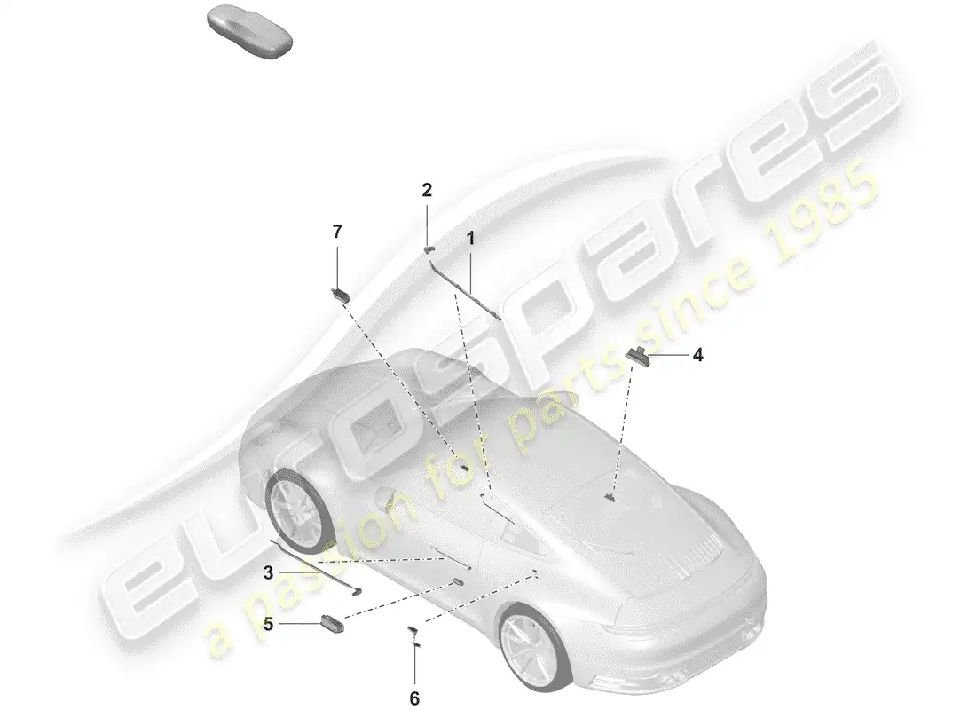 porsche 2020 (992-1) interior light parts diagram