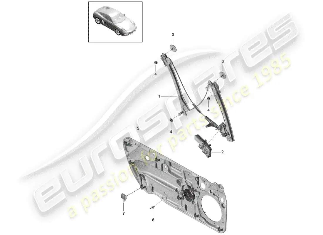 porsche 2015 (981 cayman) window regulator parts diagram