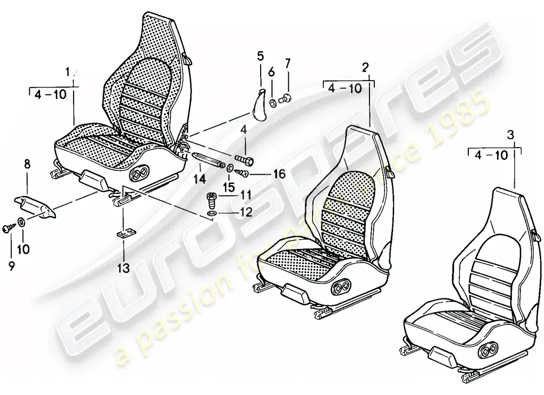 porsche 1984 (911) sports seat - complete - d - mj 1985>> parts diagram