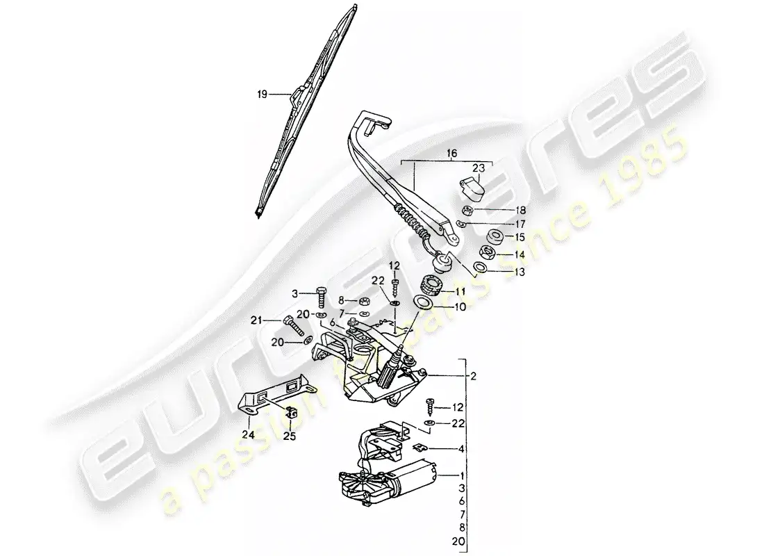 porsche 1991 (964) rear window wiper parts diagram
