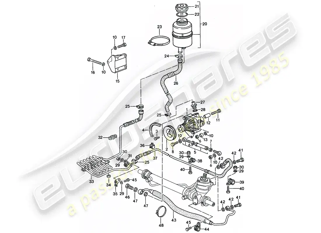 porsche 1994 (968) power steering - power steering pump - lines parts diagram