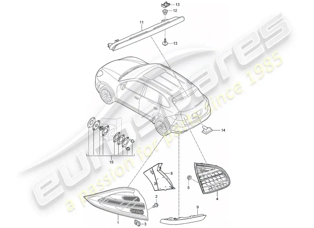 porsche 2013 (cayenne e2 92a) rear light parts diagram