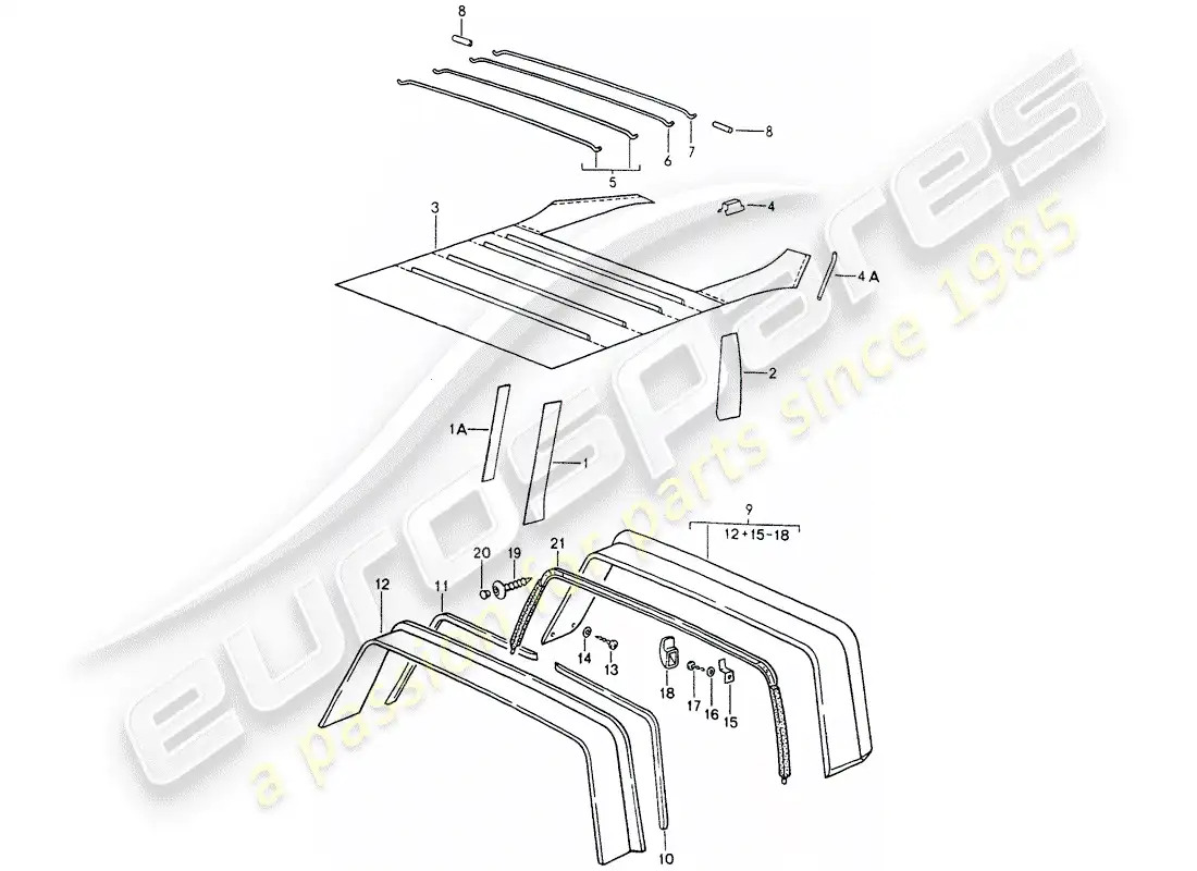 porsche 1991 (964) interior equipment - roof - roll bar parts diagram