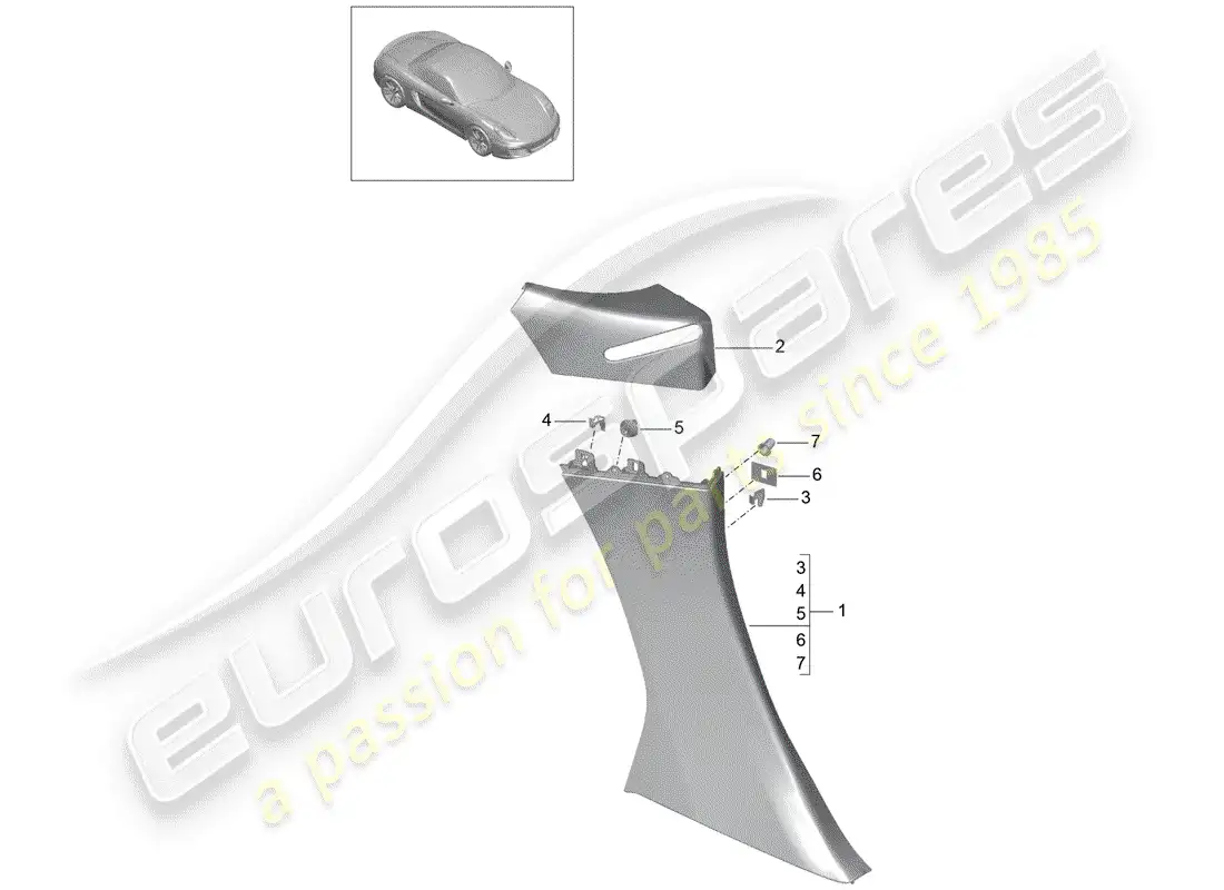 porsche 2013 (981 boxster) quarter trim panel parts diagram