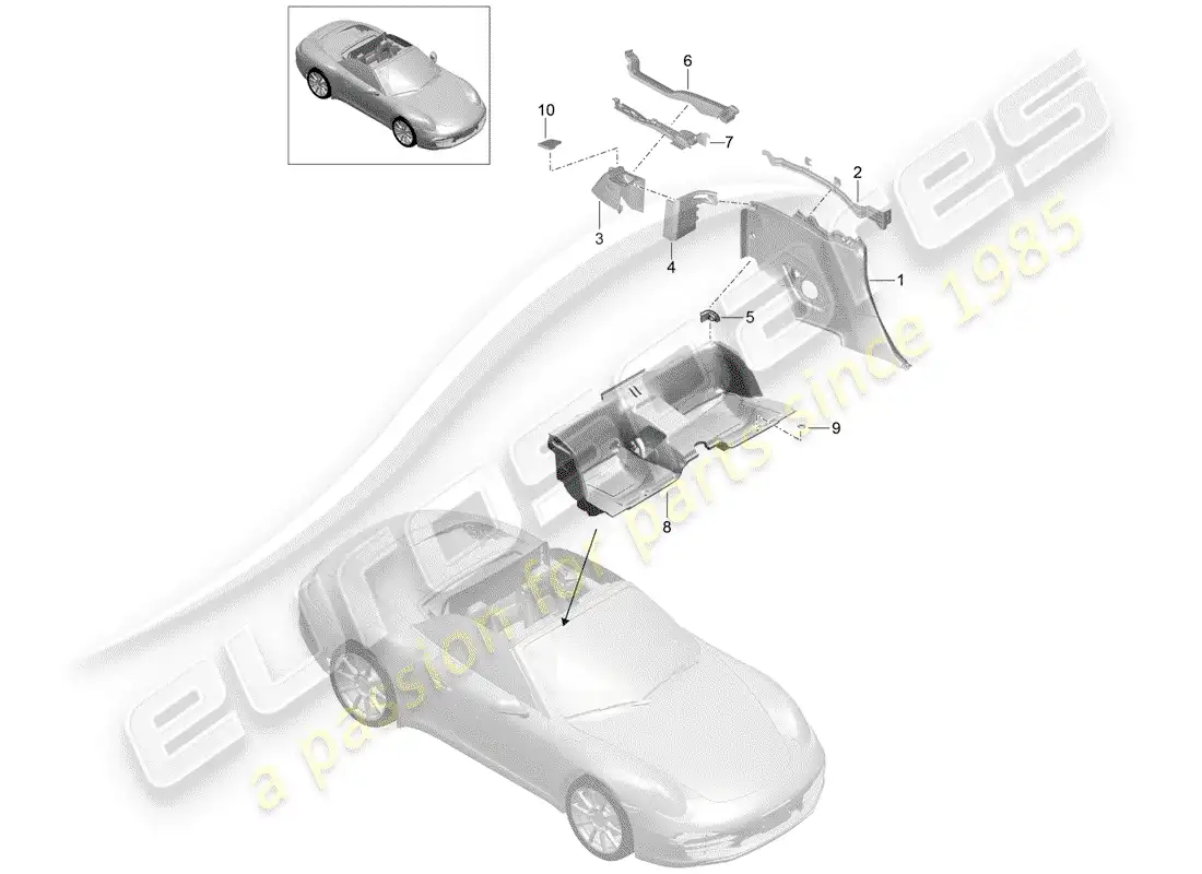porsche 2014 (991-1) side trim panel parts diagram