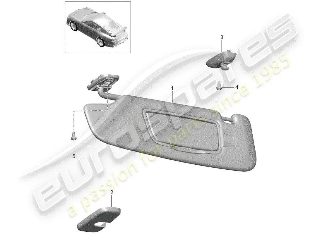 porsche 2016 (991-1 r/gt3/rs) sun vizors parts diagram