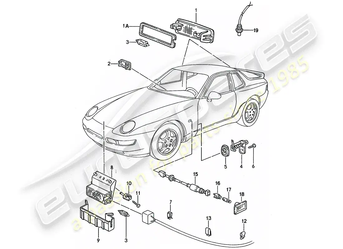 porsche 1993 (968) interior light - turn signal repeater parts diagram