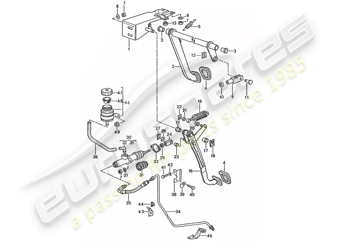 porsche 1995 (968) brake - clutch - pedals parts diagram