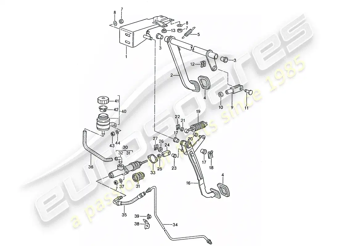 porsche 1991 (944) brake - clutch - pedals parts diagram