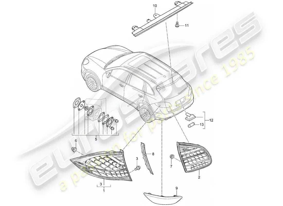 porsche 2013 (cayenne e2 92a) rear light parts diagram