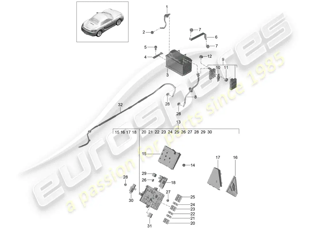 porsche 2014 (981 boxster) battery parts diagram