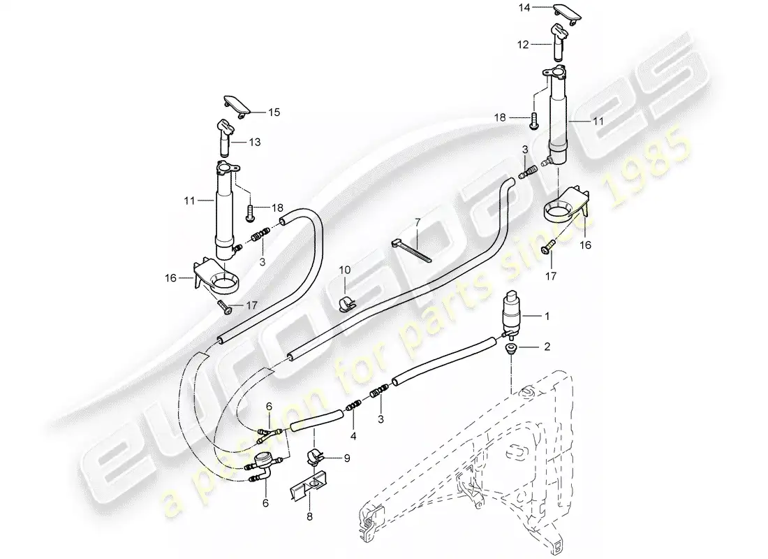 porsche 2008 (cayenne e1 9pa) headlight washer system parts diagram