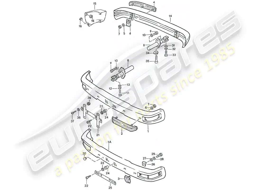porsche 1990 (944) bumper - with: - buffer parts diagram