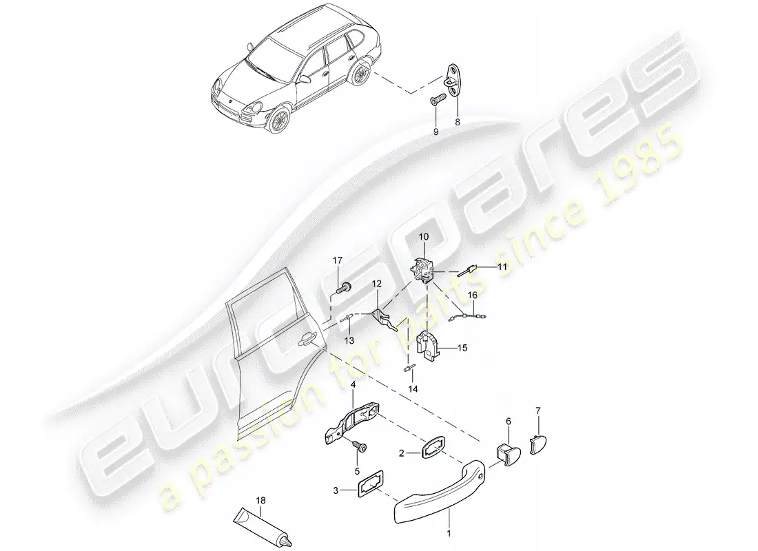 porsche 2006 (cayenne e1 9pa) door handle, outer parts diagram