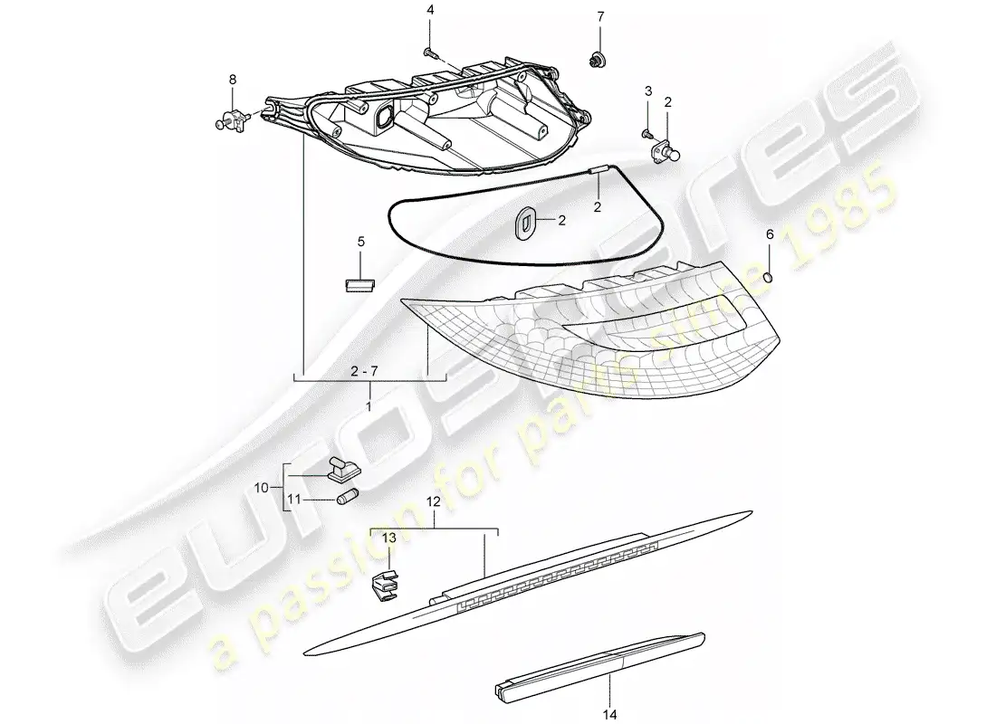 porsche 2011 (997-2 gt3) rear light parts diagram