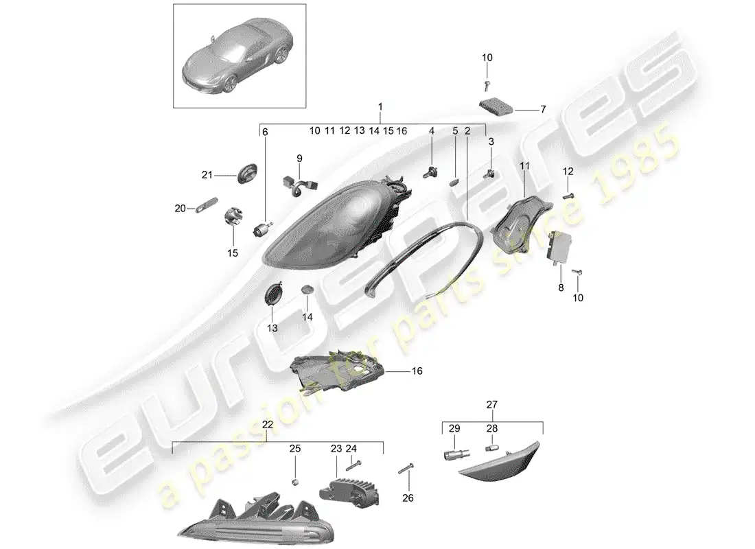 porsche 2012 (981 boxster) headlamp parts diagram