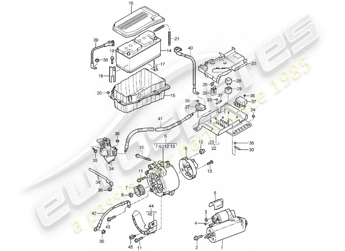 porsche 2005 (cayenne e1 9pa) battery part diagram