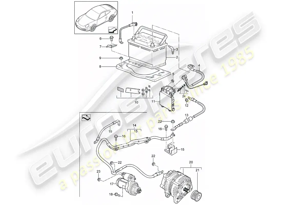 porsche 2011 (997-2) battery parts diagram