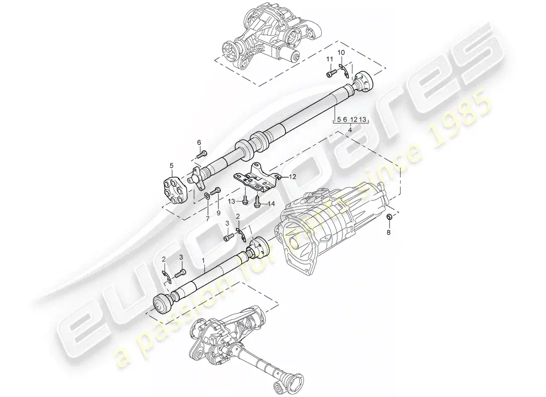 porsche 2010 (cayenne e1 9pa) propeller shaft parts diagram