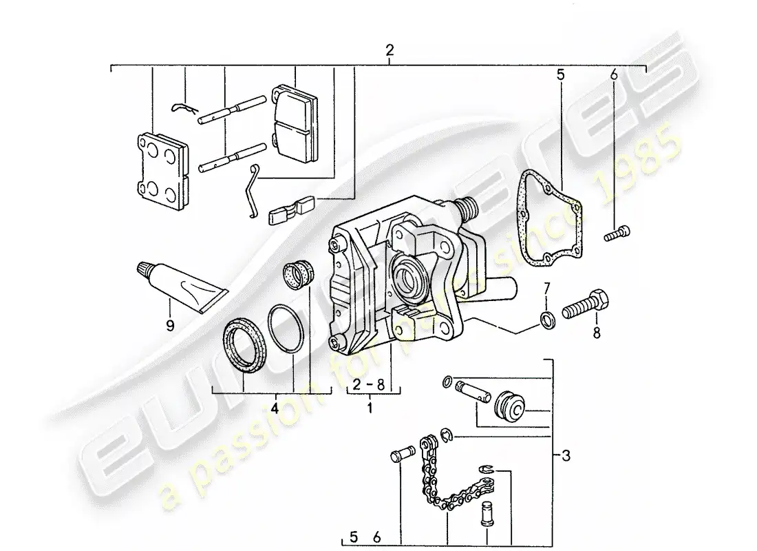 porsche 1987 (959) brake calliper - for - handbrake parts diagram