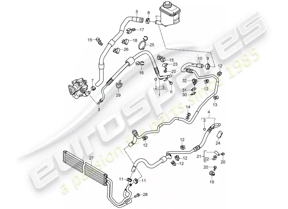 porsche 2009 (cayenne e1 9pa) power steering part diagram