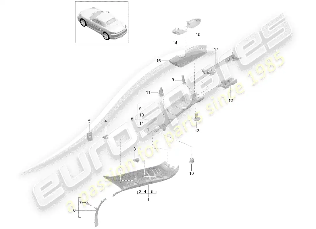 porsche 2017 (718 boxster) a-pillar parts diagram