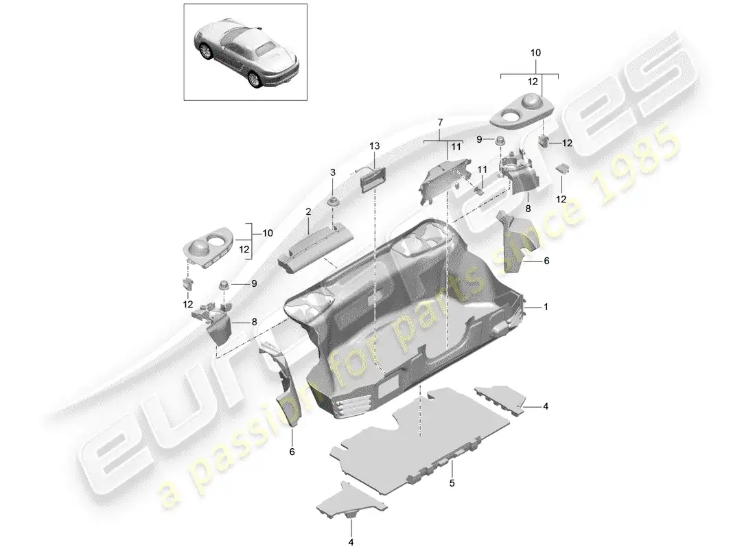 porsche 2017 (718 boxster) boot lining parts diagram