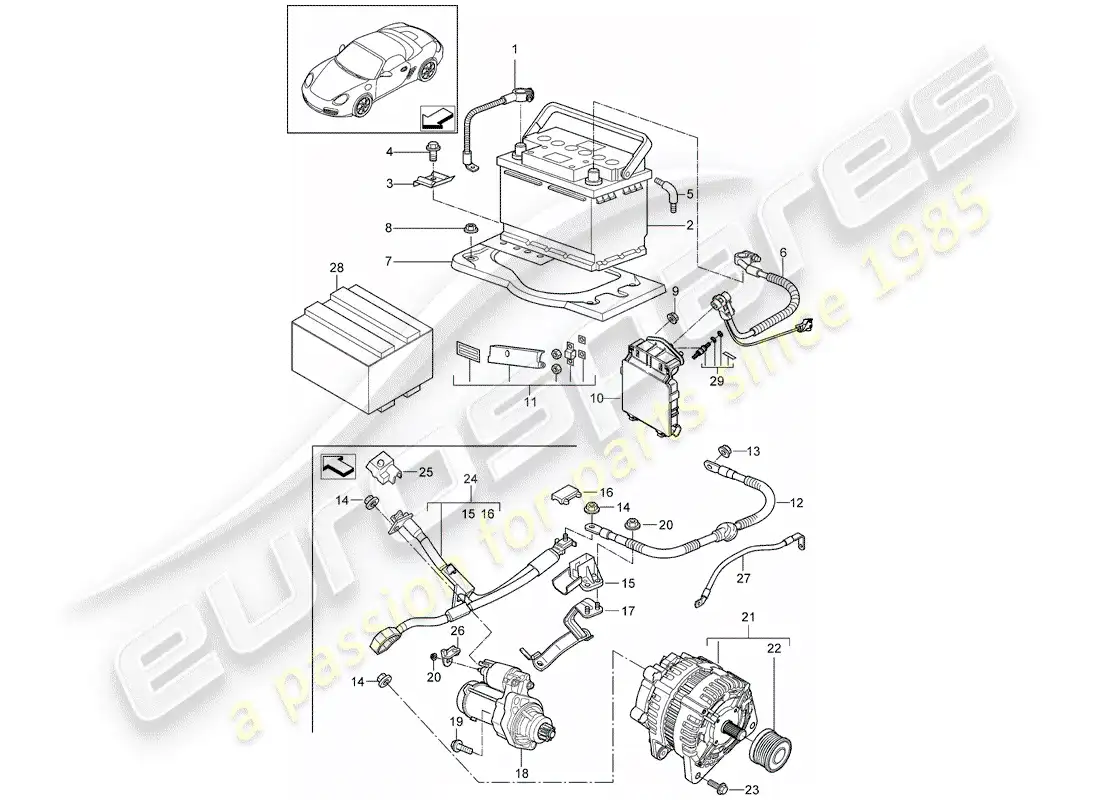 porsche 2012 (987 boxster) battery parts diagram