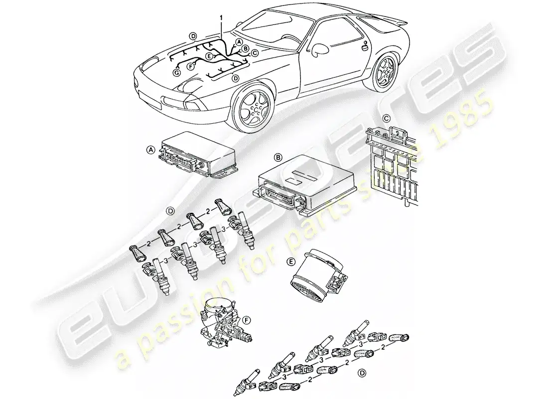 porsche 1993 (928) harness - lh-jetronic parts diagram