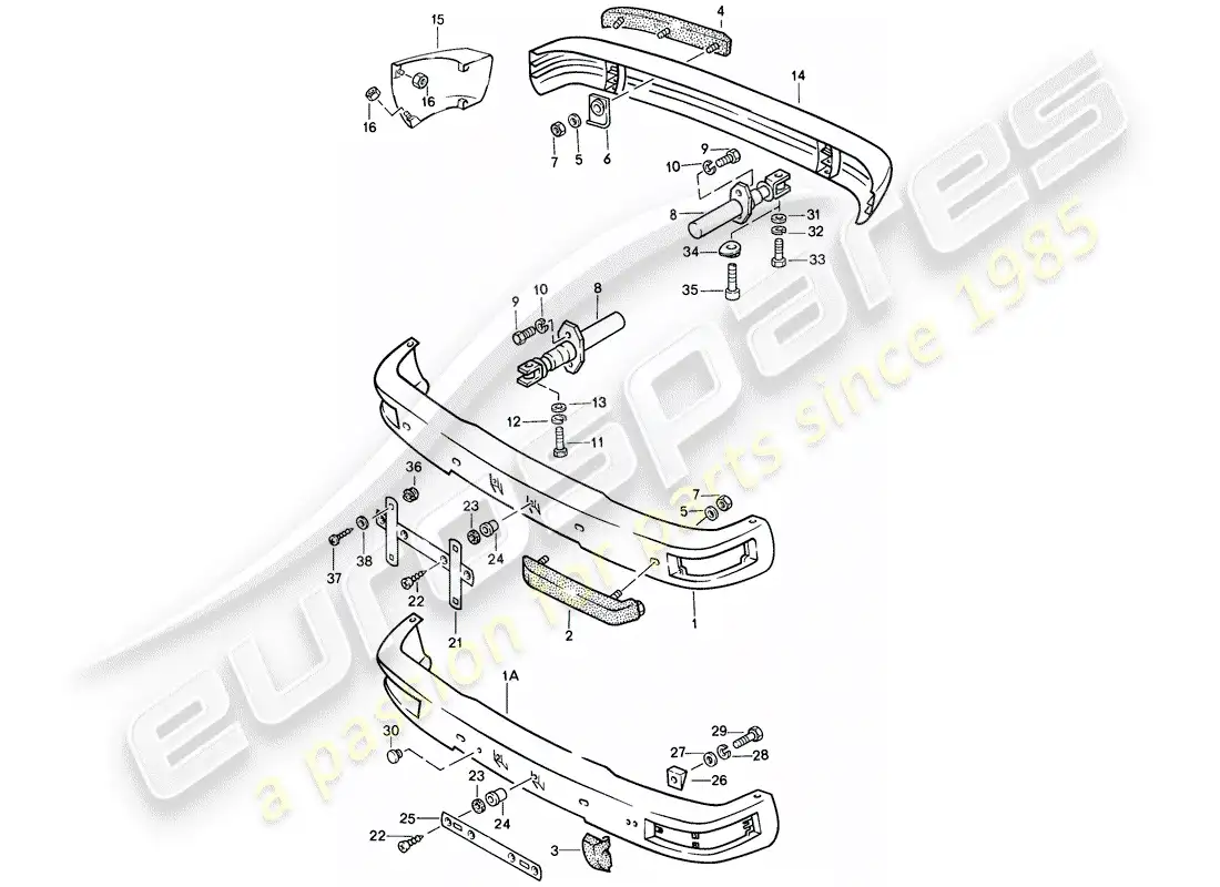 porsche 1983 (944) bumper - with: - buffer parts diagram