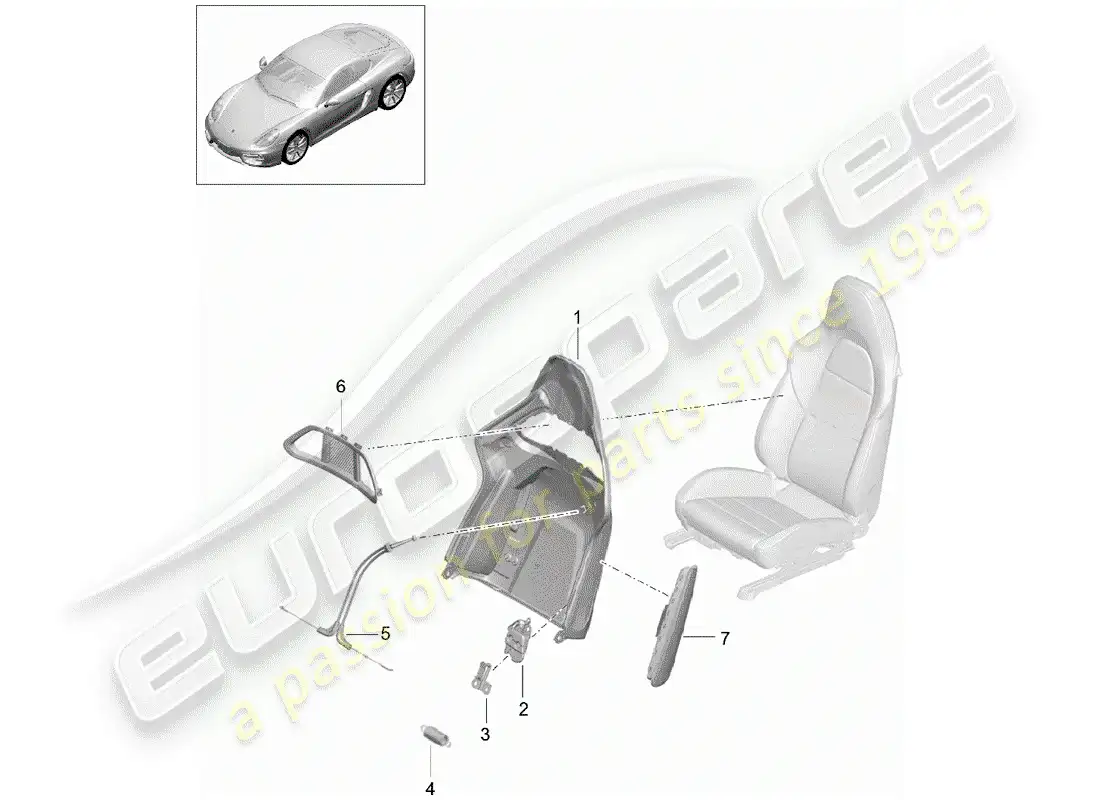 porsche 2016 (981 cayman) backrest shell parts diagram