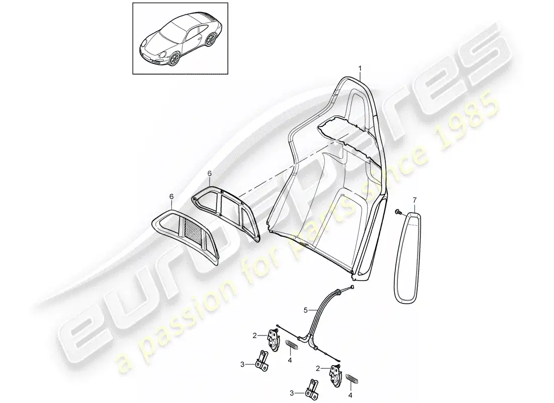 porsche 2012 (997-2) backrest shell parts diagram