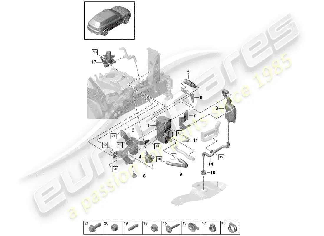 porsche 2018 (cayenne e3 9ya/9yb) additional heater parts diagram