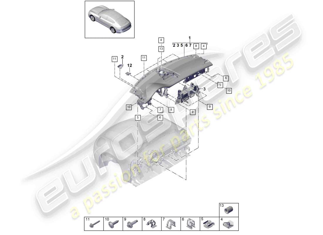 porsche 2021 (panamera 971-1) dashboard upper part with: fasteners part diagram