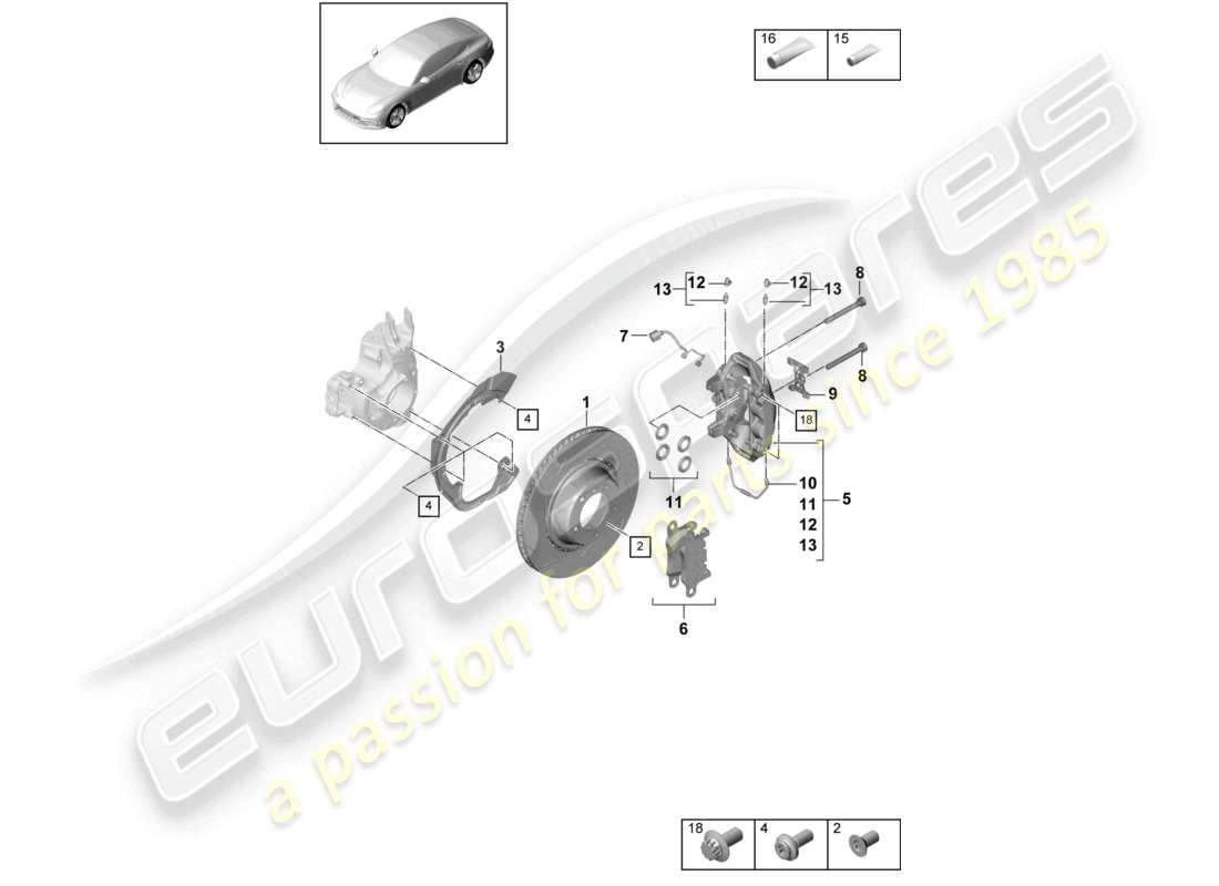 porsche 2021 (panamera 971-1) disc brake rear axle parts diagram
