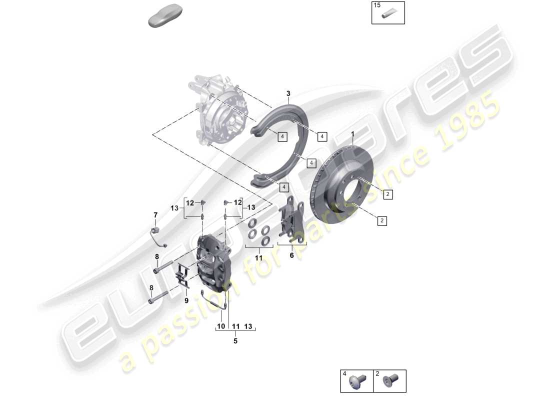 porsche 2023 (cayenne e3 pa) disc brake basic rear axle part diagram