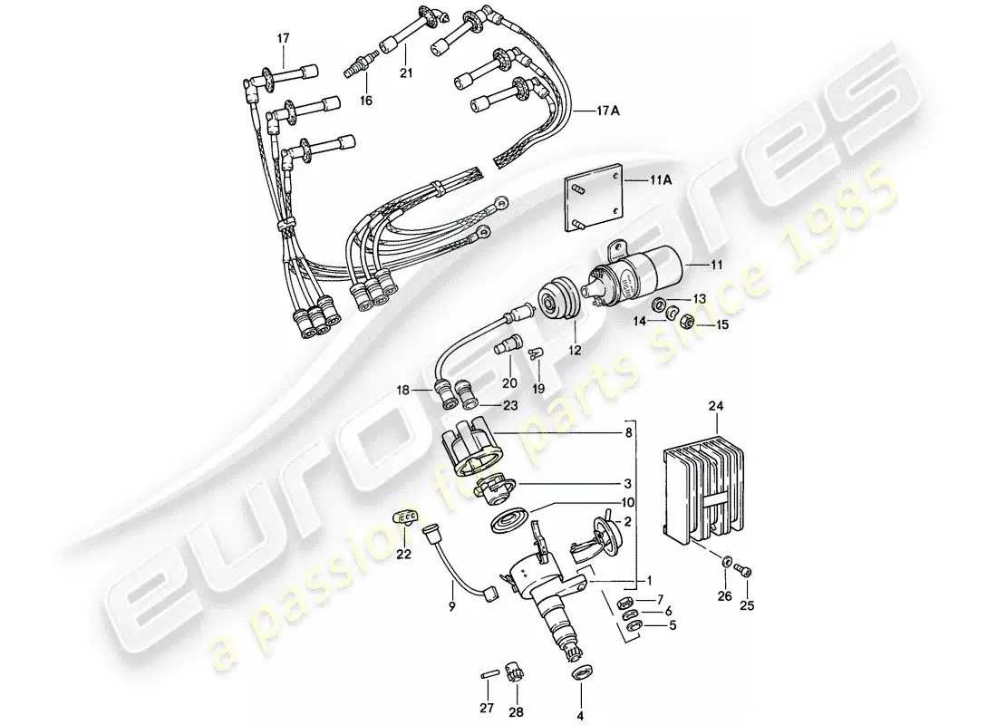 porsche 1985 (911) engine electrics 1 parts diagram